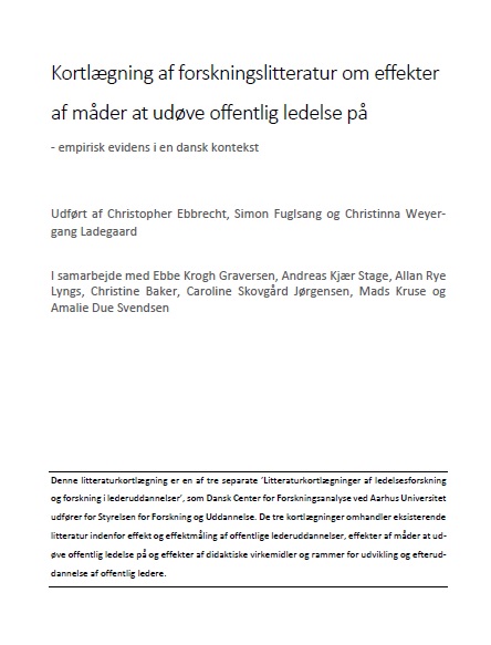 Kortlægningens formål er at etablere et lettilgængeligt overblik over de væsentligste empiriske forskningsartikler og -publikationer inden for temaet ’effekter af måder at udøve offentlig ledelse på’.